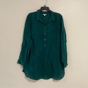 J.Jill Tunic Women Size Large Green Half Button-Up Linen Tunic Shirt Love Linen